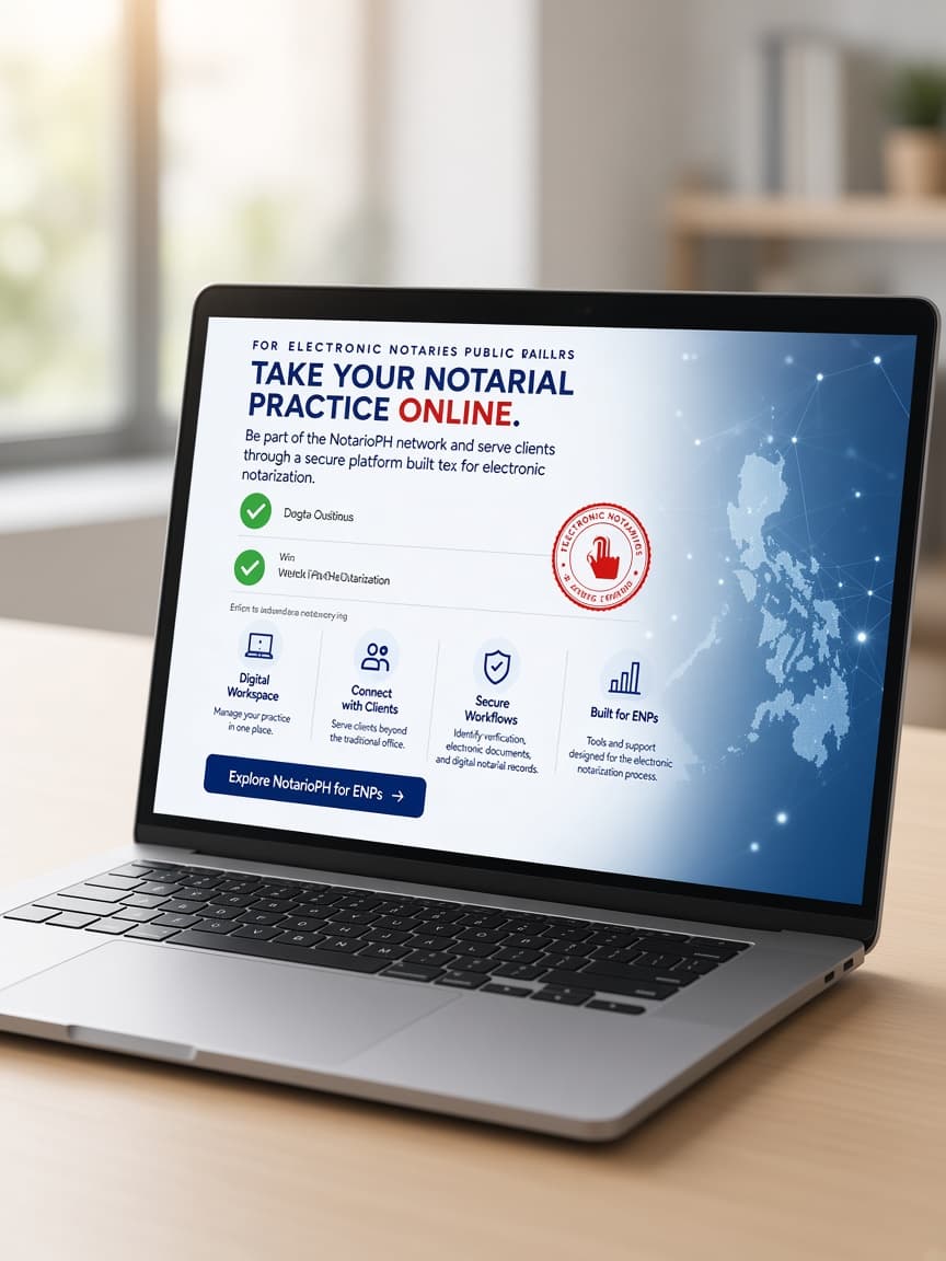 Laptop showing an electronic notarization workspace on Quanby Legal